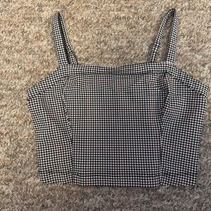 Hollister Black & White Gingham Square Neck Cropped Tank